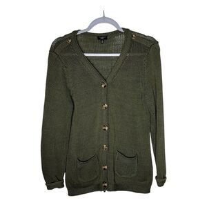 Talbots Sweater Womens Medium‎ Cardigan Green Cotton Knit Minimal V Neck Stretch